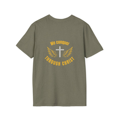 Christian Inspirational Unisex Softstyle T-Shirt - 'We Conquer Through Christ'