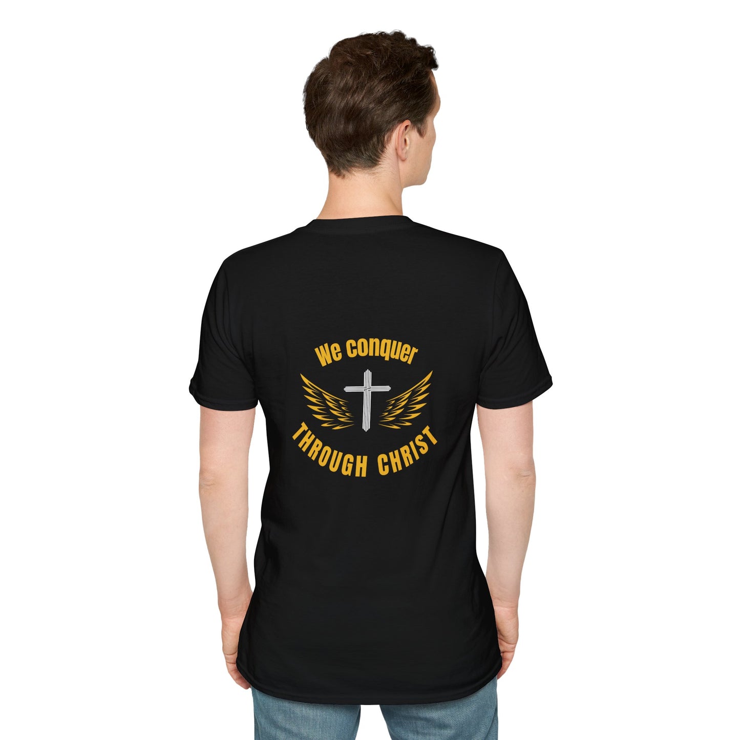 Christian Inspirational Unisex Softstyle T-Shirt - 'We Conquer Through Christ'